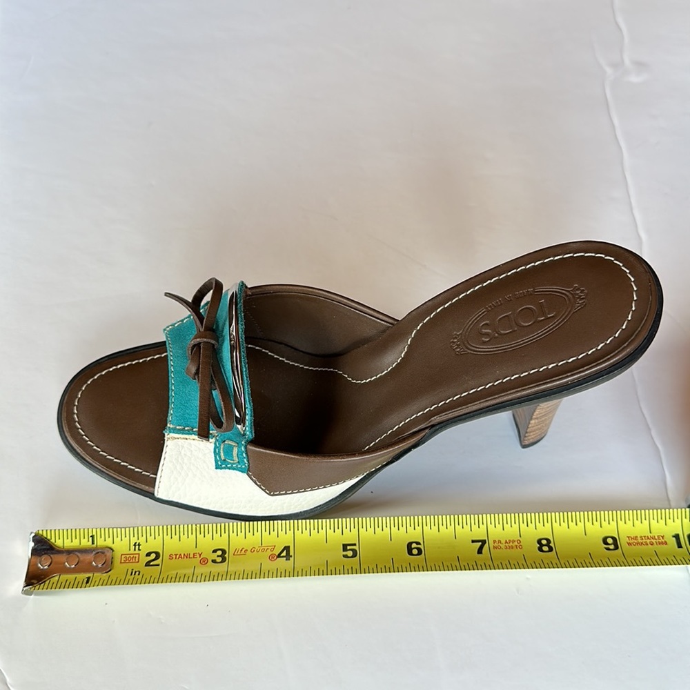TOD’S vintage turquoise, brown and white leather slide, size 8 1/2 - Picture 11 of 11